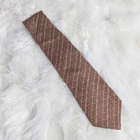 Vintage YSL Yves Saint Laurent All Silk Geometric Striped Brown Neck‎ Tie - Picture 3 of 6